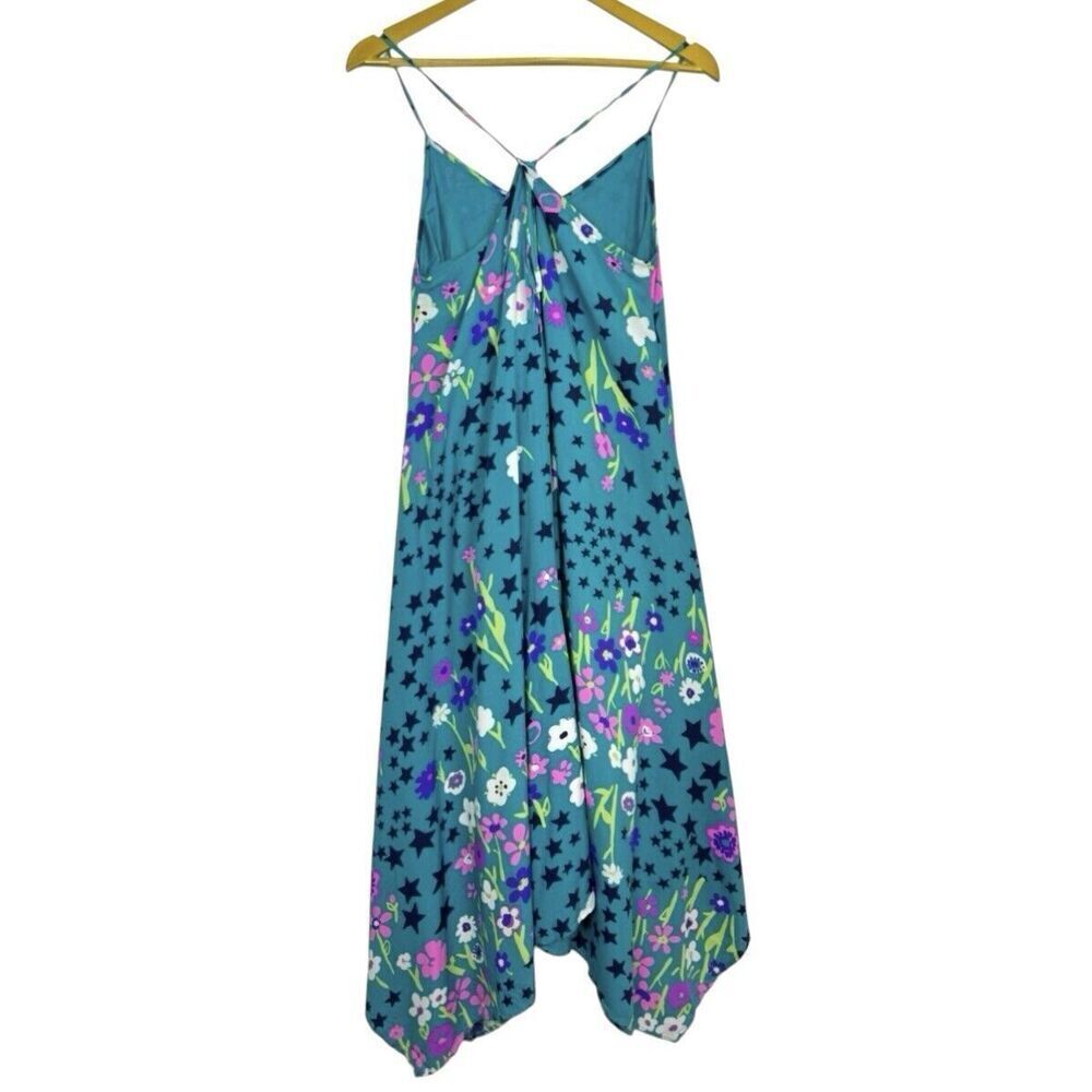 ModCloth Floral Midi Dress Small Teal Multicolor Stars Asymmetric Hem Fairy Y2K - Picture 3 of 15